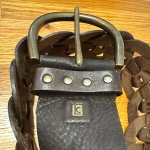 Liz Brown Wide Leather Belt with Brass Buckle Boho trending amazing vintage